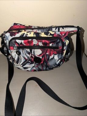 Kipling Floral Crossbody Bag - Black, Red, Yellow